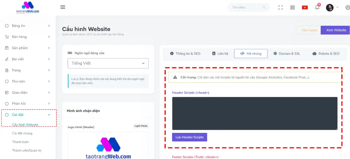 Chèn mã Google Analytics vào website