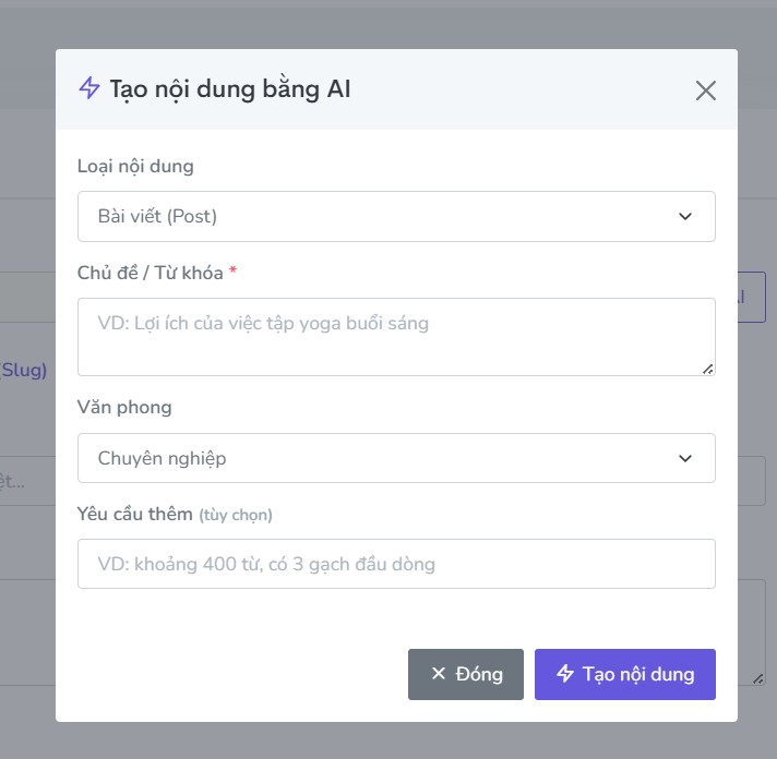 Promt tạo nội dung AI theo chủ đề