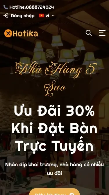 Mẫu website nhà hàng sang trọng - Giao diện điện thoại