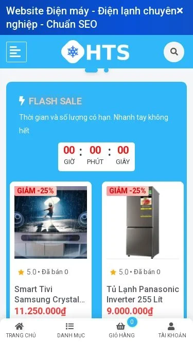 Mẫu website thương mại điện tử Điện máy - Điện lạnh 2 - Giao diện điện thoại
